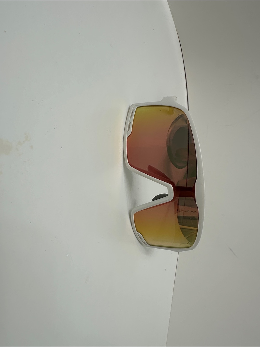 Men's White Sports Wrap Sunglasses with Red-Orange Mirrored Lens